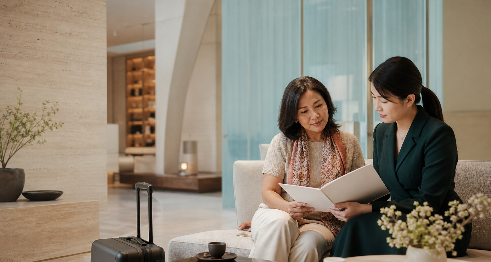 An international patient reviewing a China care pathway with a Serica coordinator